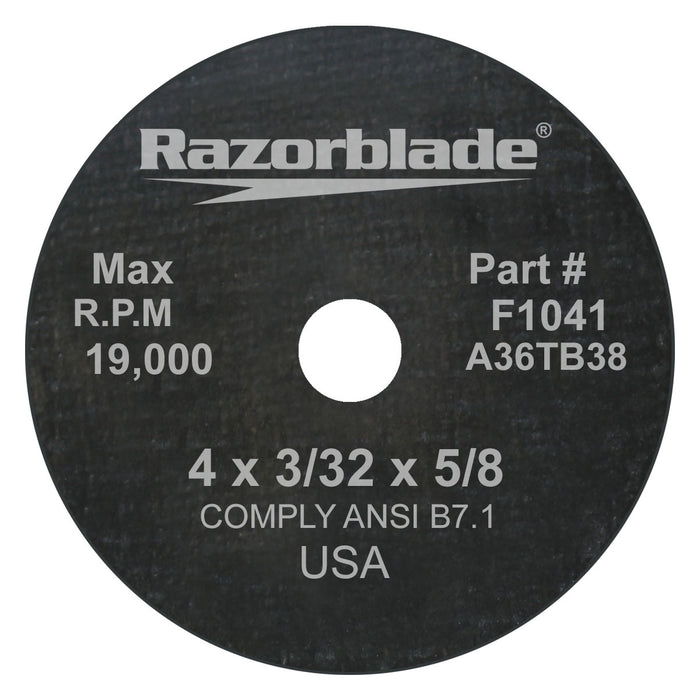 FLEXOVIT - 4" X 3/32" X 5/8" RAZORBLADE®HD 36 GRIT ALUMINUM OXIDE GRAIN REINFORCED TYPE 1 THIN CUT-OFF WHEEL - F1041