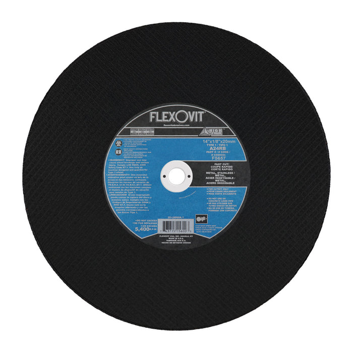 FLEXOVIT - 14" X 1/8" X 20 MM HIGH PERFORMANCE™ 24 GRIT ALUMINUM OXIDE GRAIN REINFORCED TYPE 1 CUT-OFF WHEEL - F5657