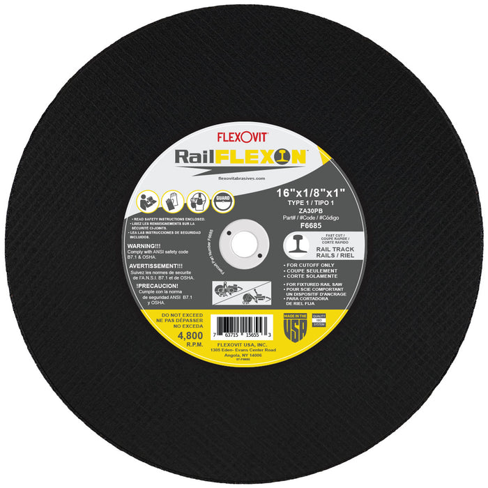FLEXOVIT - 14" X 1/8" X 1" FLEXON® RAILTRACK 30 GRIT ZIRCONIA ALUMINA GRAIN REINFORCED TYPE 1 CUT-OFF WHEEL - F5685