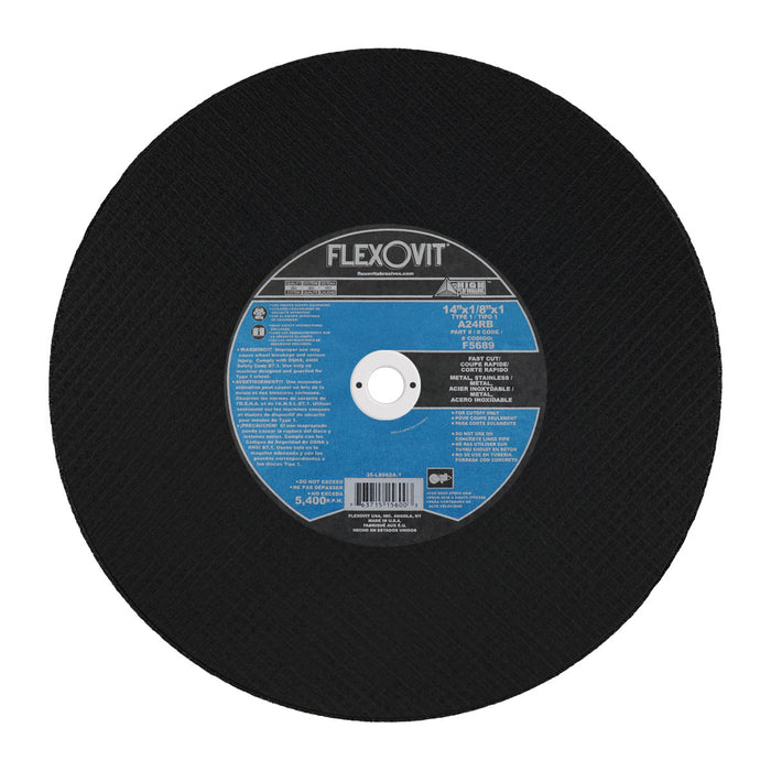 FLEXOVIT - 14" X 1/8" X 1" HIGH PERFORMANCE™ 24 GRIT ALUMINUM OXIDE GRAIN REINFORCED TYPE 1 CUT-OFF WHEEL - F5689