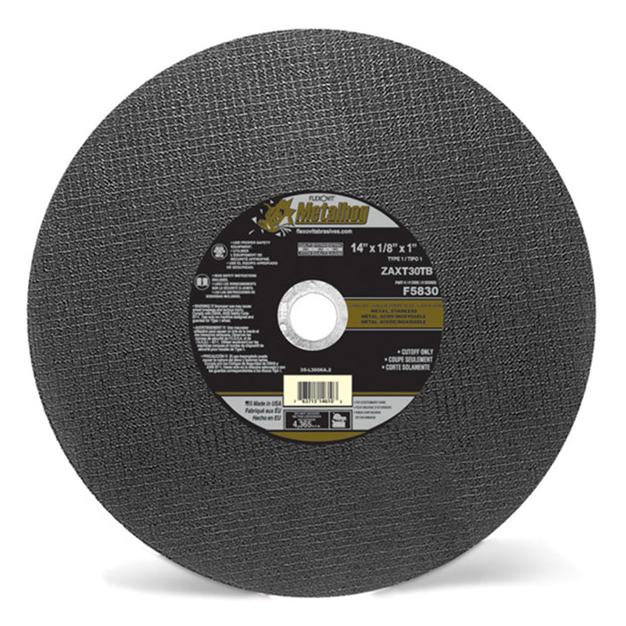 FLEXOVIT - 14" X 1/8" X 1" METALHOG™ 30 GRIT PREMIUM BLEND GRAIN REINFORCED TYPE 1 CUT-OFF WHEEL - F5830