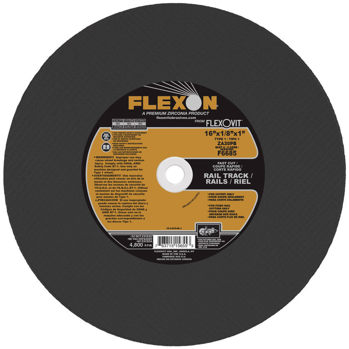 FLEXOVIT - 14" X 1/8" X 1" FLEXON® RAILTRACK 30 GRIT ZIRCONIA ALUMINA GRAIN REINFORCED TYPE 1 CUT-OFF WHEEL - F6685