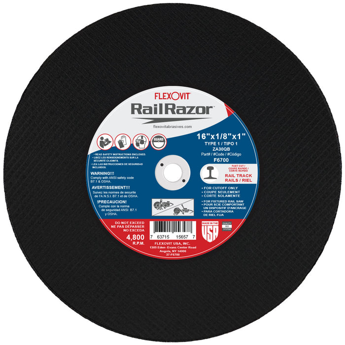 FLEXOVIT - RAILRAZOR 16" X 1/8" X 1" TYPE 1 ZA30QB RAIL CUTOFF WHEEL - F6700