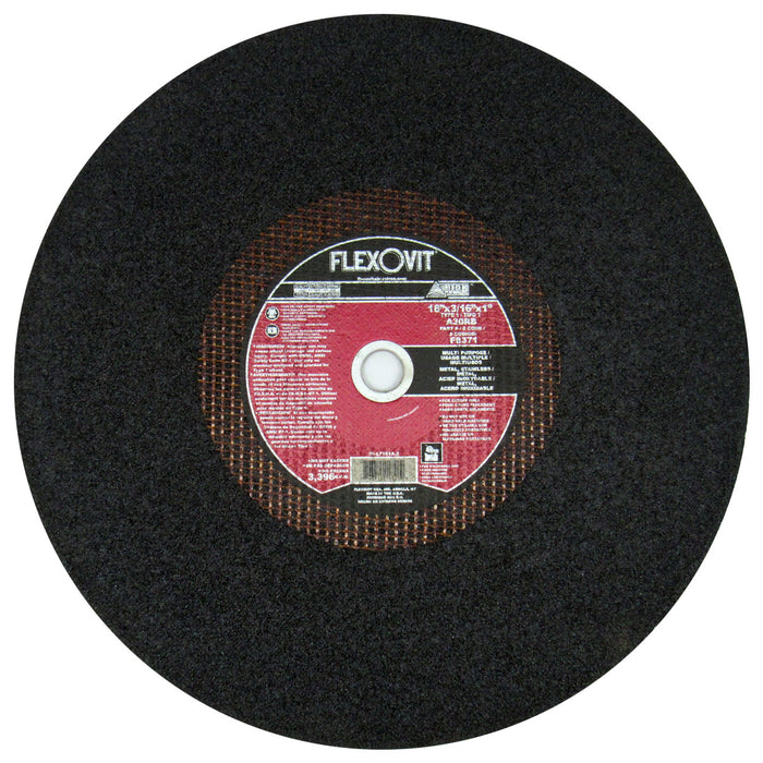 FLEXOVIT - 18" X 3/16" X 1" HIGH PERFORMANCE™ 30 GRIT ALUMINUM OXIDE GRAIN REINFORCED TYPE 1 CUT-OFF WHEEL - F8371