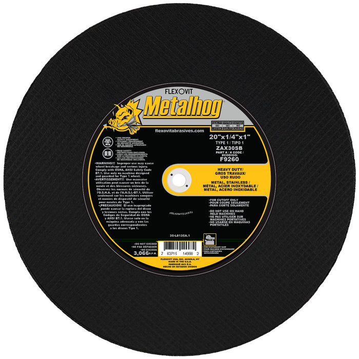 FLEXOVIT - METALHOG™20"X1/4"X1" ZAX30SB REINFORCED CUTOFF WHEEL - F9260