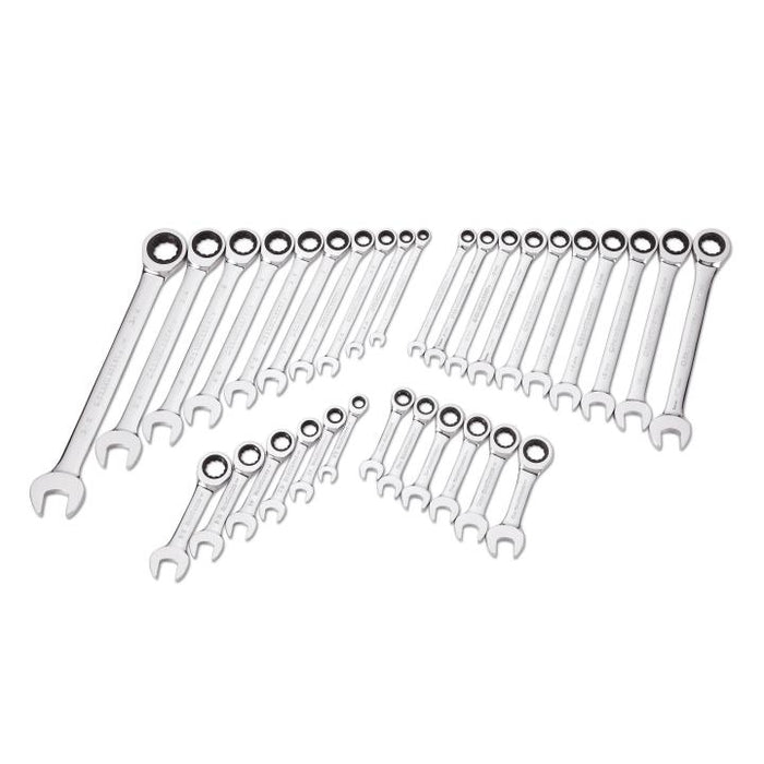 GEARWRENCH - 32 PIECE 72-TOOTH 12 POINT SAE/METRIC STANDARD/STUBBY COMBINATION RATCHETING WRENCH SET - 39327