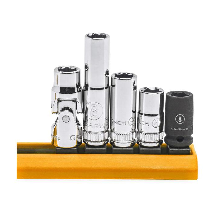 GEARWRENCH - 5 PIECE 1/4" DRIVE 6 POINT 8MM SOCKET SET - 80102
