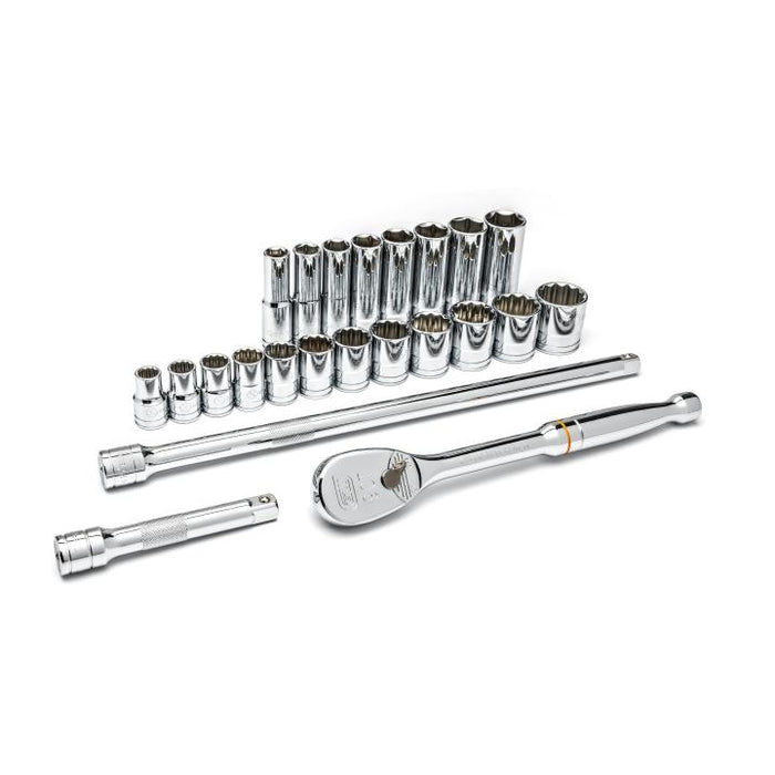 GEARWRENCH - 23 PIECE 1/2" DRIVE 12 POINT STANDARD AND 6 POINT DEEP SAE MECHANICS TOOL SET - 80707