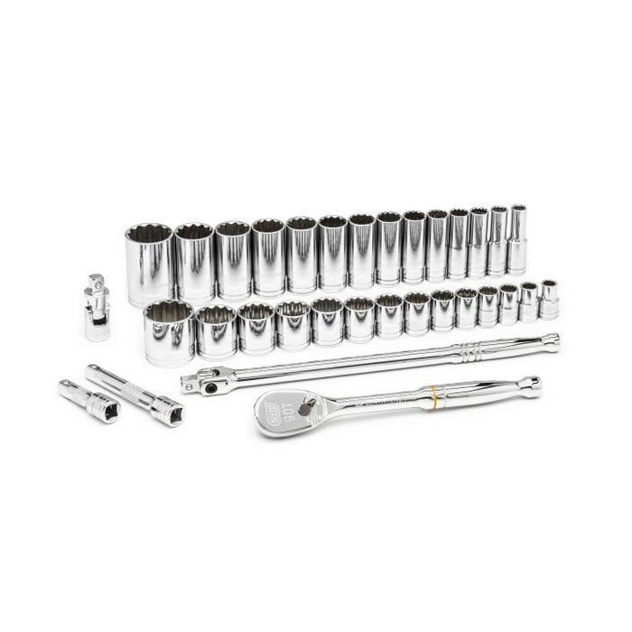 GEARWRENCH - 33 PIECE 1/2" DRIVE 12 POINT STANDARD AND DEEP SAE MECHANICS TOOL SET - 80714D