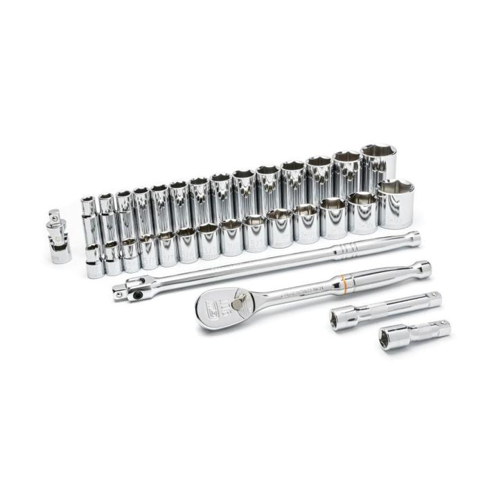 GEARWRENCH - 33 PIECE 1/2" DRIVE 6 POINT STANDARD AND DEEP SAE MECHANICS TOOL SET - 80715