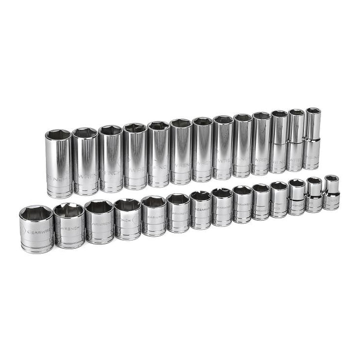 GEARWRENCH - 27 PIECE 1/2" DRIVE 6 POINT STANDARD AND DEEP SAE SOCKET SET - 80729
