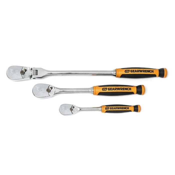 GEARWRENCH - 3 PIECE 1/4" & 3/8" DRIVE 90-TOOTH DUAL MATERIAL TEARDROP RATCHET SET - 81203T