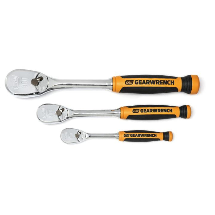 GEARWRENCH - 3 PIECE 1/4", 3/8" & 1/2" DRIVE 90-TOOTH DUAL MATERIAL TEARDROP RATCHET SET - 81207T