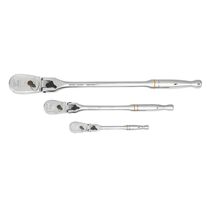 GEARWRENCH - 3 PIECE 1/4", 3/8" & 1/2" DRIVE 90-TOOTH LOCKING FLEX HEAD TEARDROP RATCHET SET - 81276T