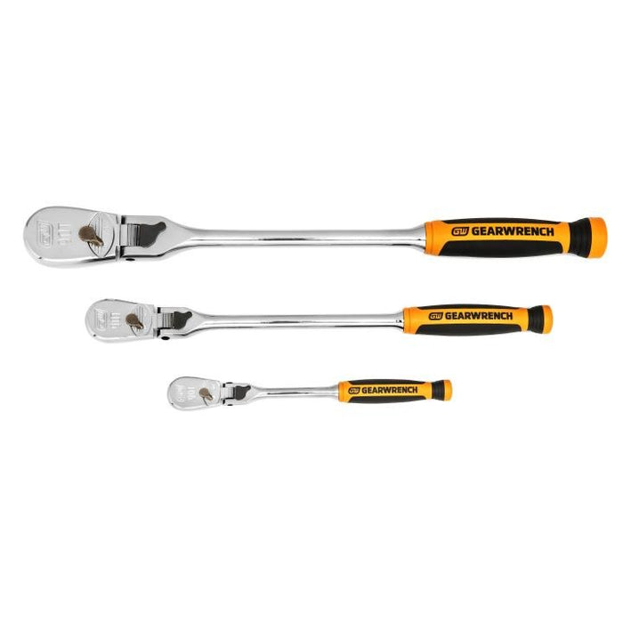 GEARWRENCH - 3 PIECE 1/4", 3/8" & 1/2" DRIVE 90-TOOTH DUAL MATERIAL LOCKING FLEX HEAD RATCHET SET - 81298T