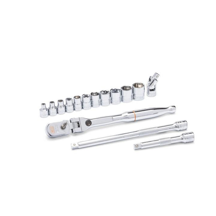 GEARWRENCH - 15 PIECE 1/4" DRIVE 120XP™ LOCKING FLEX HEAD RATCHET AND 6 POINT METRIC STUBBY SOCKET MECHANICS TOOL SET - 81390