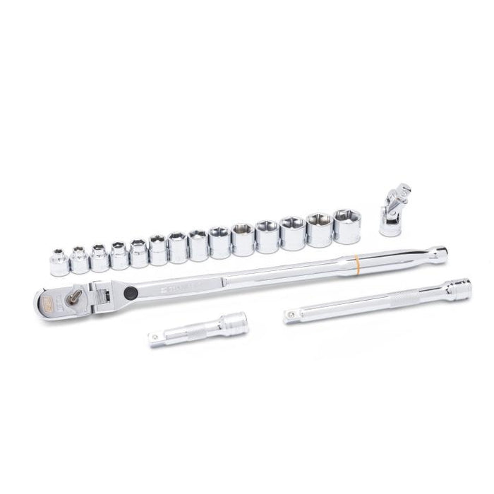 GEARWRENCH - 18 PIECE 3/8" DRIVE 120XP LOCKING FLEX HEAD RATCHET AND 6 POINT METRIC STUBBY SOCKET MECHANICS TOOL SET - 81392