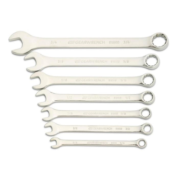 GEARWRENCH - 7 PIECE 12 POINT LONG PATTERN COMBINATION SAE WRENCH SET WITH TOOL ROLL - 81933