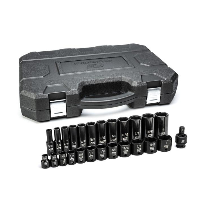 GEARWRENCH - 25 PIECE 3/8" DRIVE 6 POINT STANDARD AND DEEP IMPACT SAE SOCKET SET - 84919N