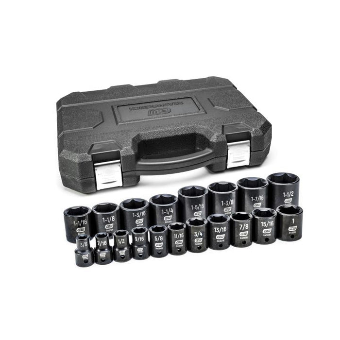 GEARWRENCH - 19 PIECE 1/2" DRIVE 6 POINT STANDARD IMPACT SAE SOCKET SET - 84932N