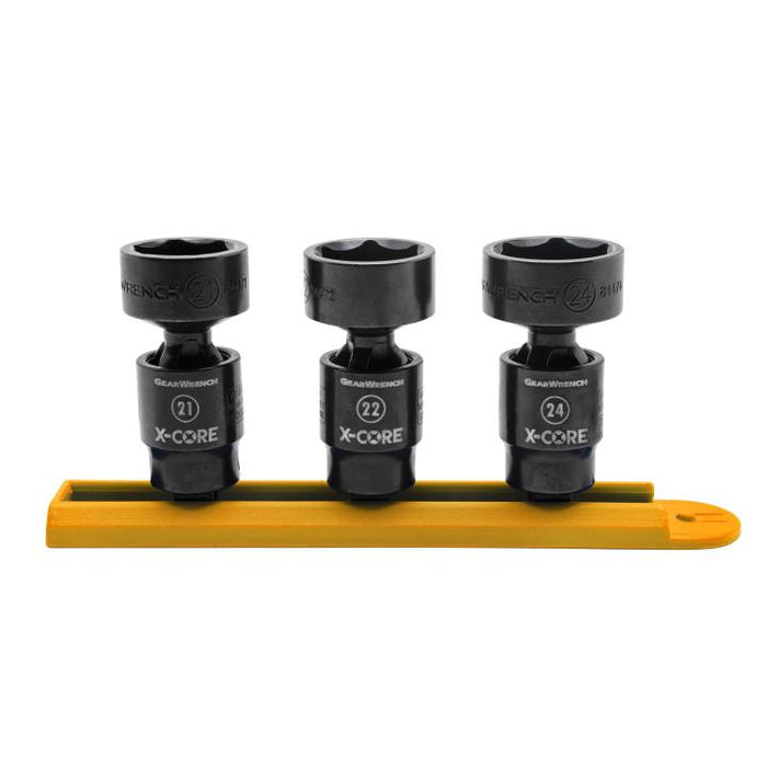 GEARWRENCH - 3 PIECE 3/8" DRIVE 6 POINT STANDARD X-CORE™ PINLESS UNIVERSAL IMPACT METRIC SOCKET SET - 84976