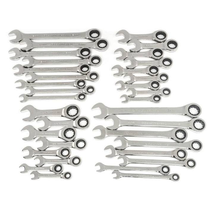 GEARWRENCH - 34 PIECE 72-TOOTH 12 POINT STANDARD AND STUBBY RATCHETING COMBINATION SAE/METRIC WRENCH SET - 85034