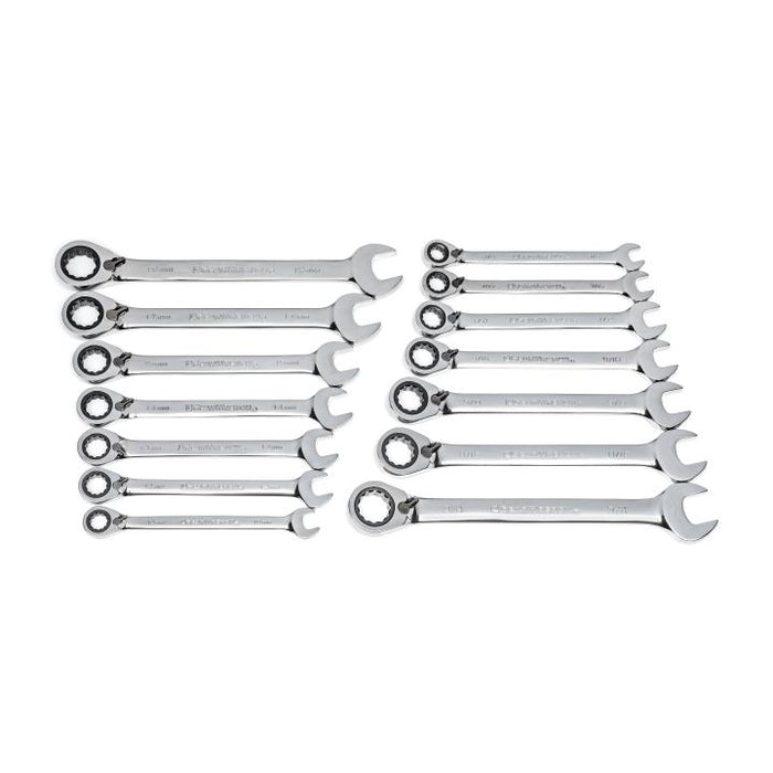 GEARWRENCH - 14 PIECE 72-TOOTH 12 POINT REVERSIBLE RATCHETING COMBINATION SAE/METRIC WRENCH SET - 85142