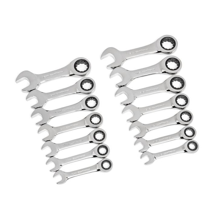 GEARWRENCH - 14 PIECE 72-TOOTH 12 POINT STUBBY RATCHETING SAE/METRIC COMBINATION WRENCH SET - 85206