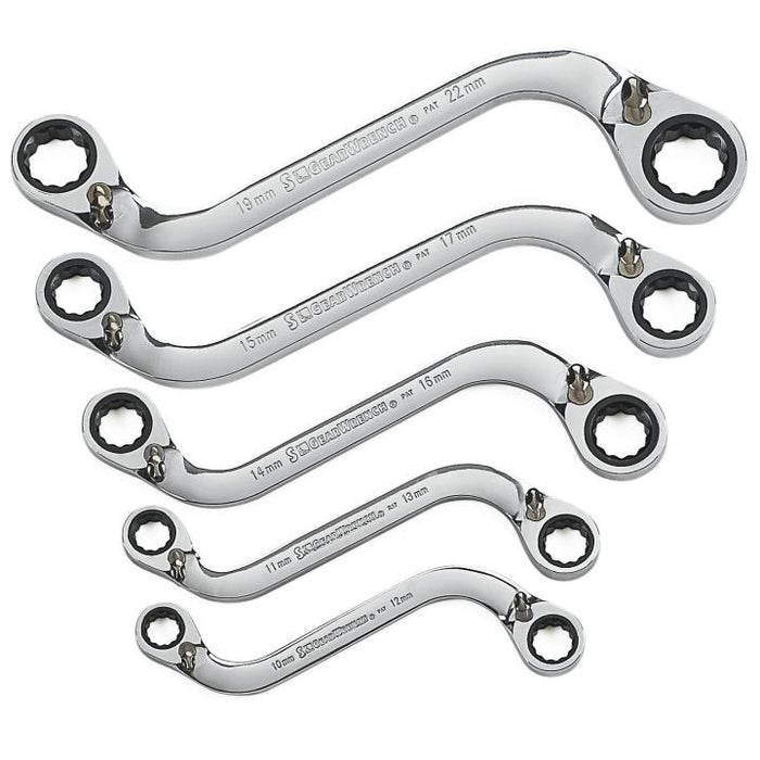 GEARWRENCH - 5 PIECE 72-TOOTH 12 POINT REVERSIBLE S-SHAPE DOUBLE BOX RATCHETING METRIC WRENCH SET - 85299