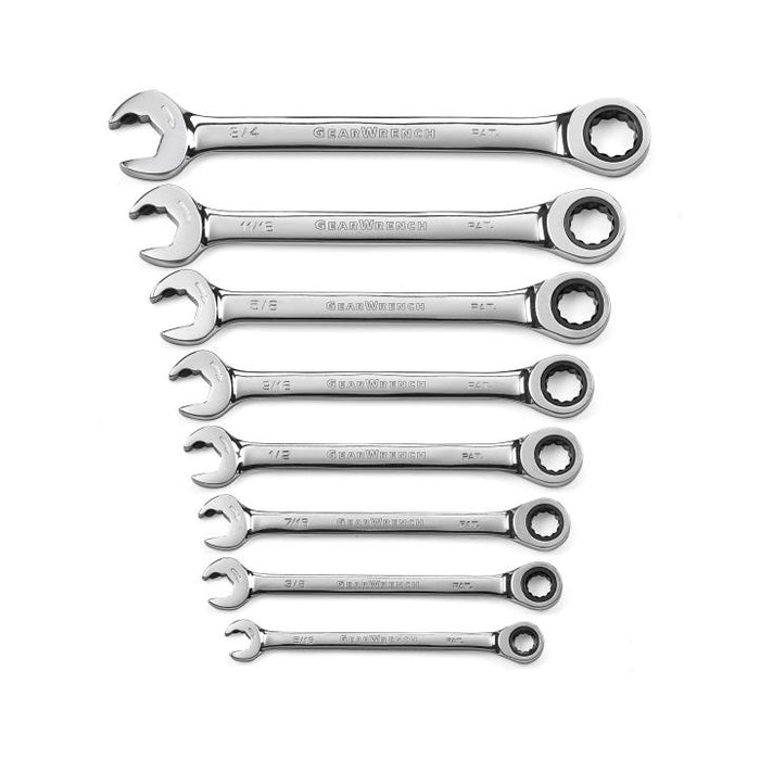 GEARWRENCH - 8 PIECE 72-TOOTH 12 POINT OPEN END RATCHETING COMBINATION SAE WRENCH SET - 85599