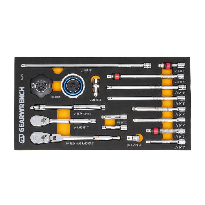 GEARWRENCH - 18 PIECE 1/4" 90-TOOTH RATCHET & DRIVE TOOL SET WITH FOAM STORAGE TRAY - 86520