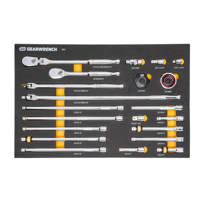 GEARWRENCH - 21 PIECE 3/8" 90-TOOTH RATCHET & DRIVE TOOL SET WITH FOAM STORAGE TRAY - 86521