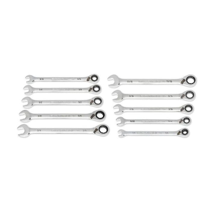 GEARWRENCH - 10 PIECE 90-TOOTH 12 POINT SAE REVERSIBLE RATCHETING WRENCH SET - 86658
