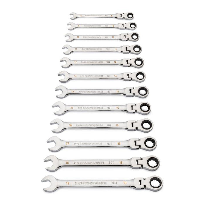 GEARWRENCH - 12 PIECE 90-TOOTH 12 POINT FLEX HEAD RATCHETING COMBINATION METRIC WRENCH SET - 86727