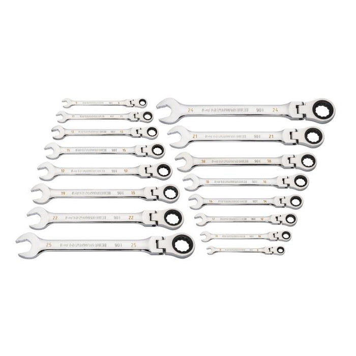 GEARWRENCH - 16 PIECE 90-TOOTH 12 POINT FLEX HEAD RATCHETING COMBINATION METRIC WRENCH SET - 86728