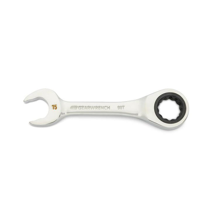 GEARWRENCH - 15MM 90-TOOTH 12 POINT STUBBY COMBINATION RATCHETING WRENCH - 86845