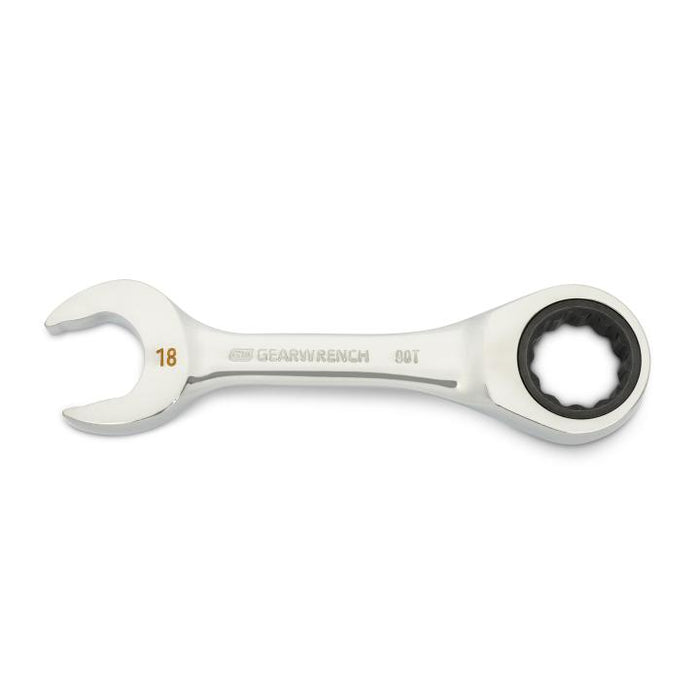GEARWRENCH - 18MM 90-TOOTH 12 POINT STUBBY COMBINATION RATCHETING WRENCH - 86848