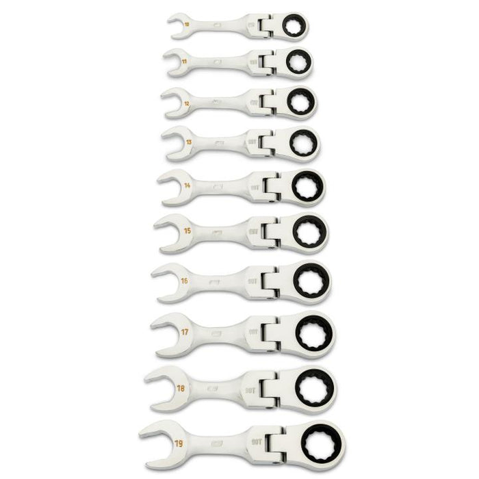 GEARWRENCH - 10 PIECE 90-TOOTH 12 POINT METRIC STUBBY FLEX RATCHETING COMBINATION WRENCH SET - 86870