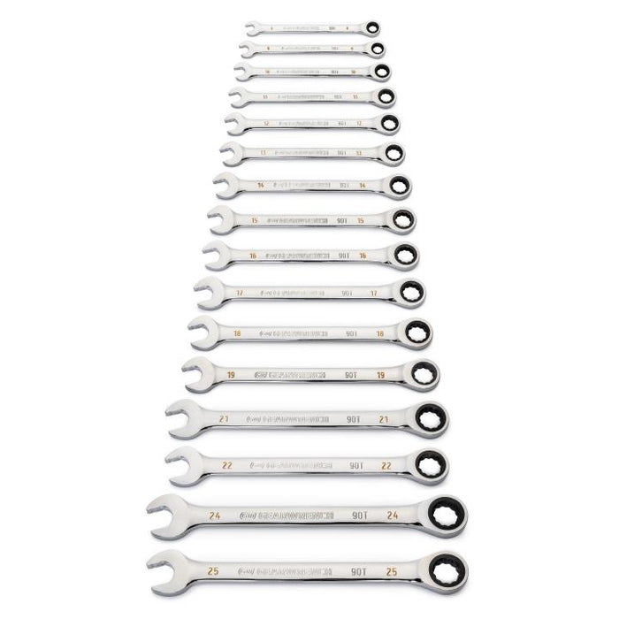 GEARWRENCH - 16 PIECE 90-TOOTH 12 POINT METRIC COMBINATION RATCHETING WRENCH SET - 86928