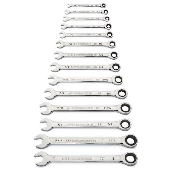 GEARWRENCH - 14 PIECE 90-TOOTH 12 POINT SAE COMBINATION RATCHETING WRENCH SET - 86959