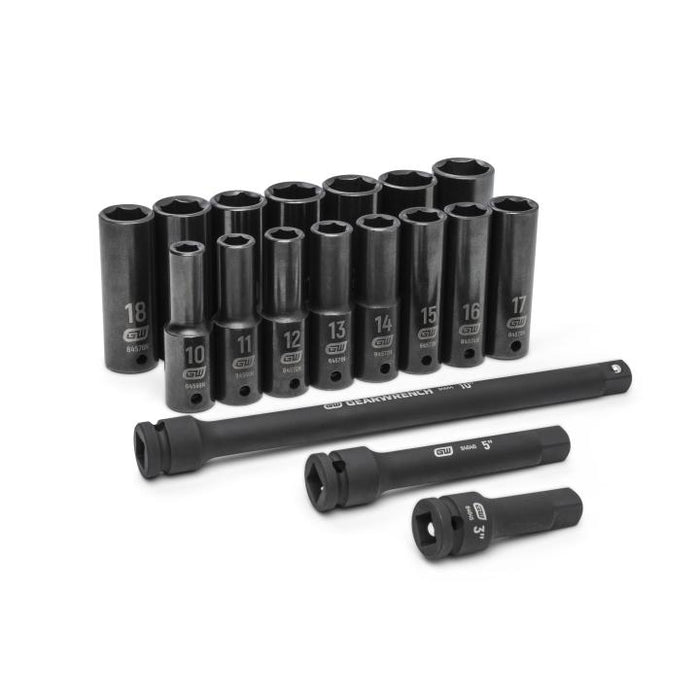 GEARWRENCH - 18 PIECE 1/2" DRIVE DEEP METRIC IMPACT SOCKET SET - 89096