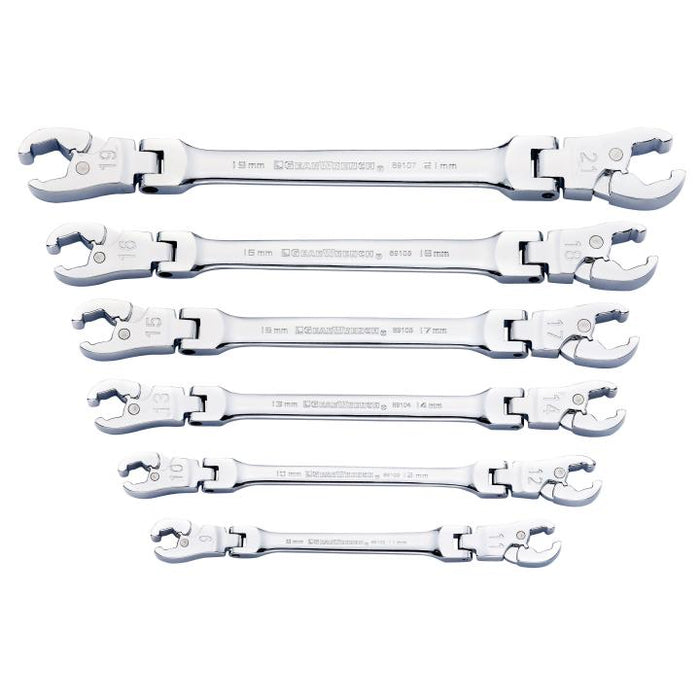 GEARWRENCH - 6 PIECE RATCHETING FLEX HEAD FLARE NUT METRIC WRENCH SET - 89101D