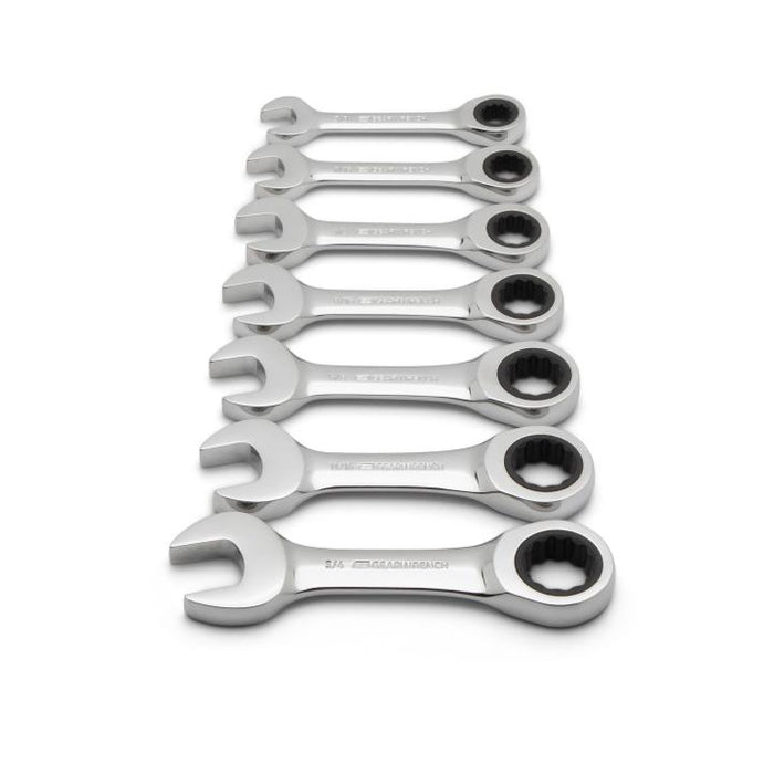 GEARWRENCH - 7 PIECE 72-TOOTH 12 POINT STUBBY RATCHETING COMBINATION SAE WRENCH SET - 9507D