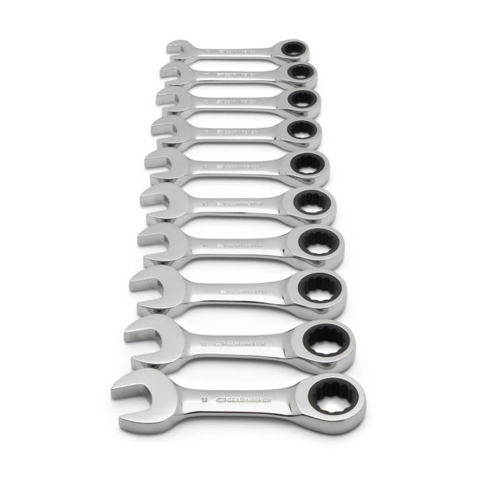 GEARWRENCH - 10 PIECE 72-TOOTH 12 POINT STUBBY RATCHETING COMBINATION METRIC WRENCH SET - 9520D