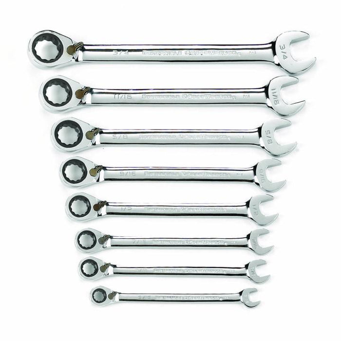 GEARWRENCH - 8 PIECE 72-TOOTH 12 POINT REVERSIBLE RATCHETING COMBINATION SAE WRENCH SET - 9533N