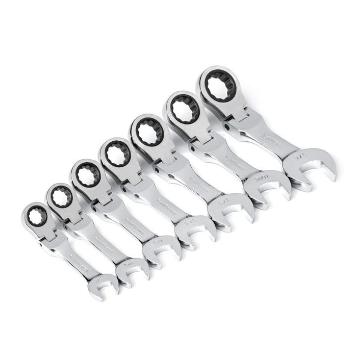 GEARWRENCH - 7 PIECE 72-TOOTH 12 POINT STUBBY FLEX HEAD RATCHETING COMBINATION SAE WRENCH SET - 9570