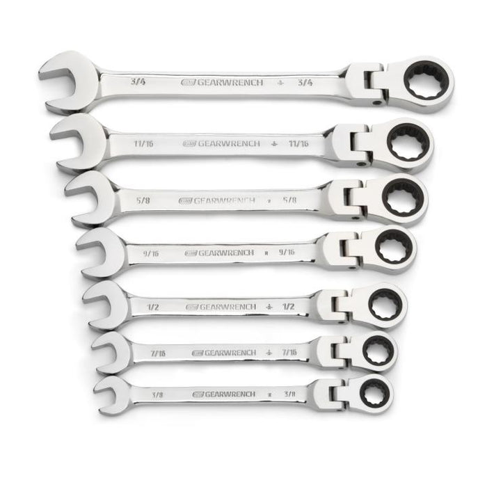 GEARWRENCH - 7 PIECE 72-TOOTH 12 POINT FLEX HEAD RATCHETING COMBINATION SAE WRENCH SET - 9700