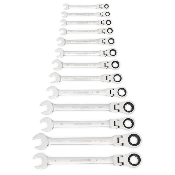 GEARWRENCH - 13 PIECE 72-TOOTH 12 POINT FLEX HEAD RATCHETING COMBINATION SAE WRENCH SET - 9702D