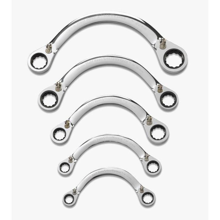 GEARWRENCH - 5 PIECE 72-TOOTH 12 POINT REVERSIBLE HALF MOON DOUBLE BOX RATCHETING METRIC WRENCH SET - 9850