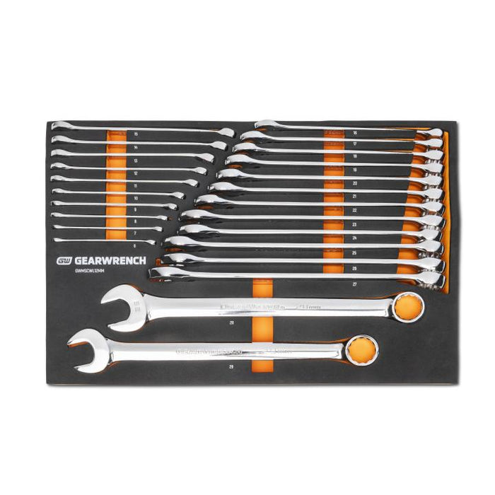 GEARWRENCH - 24 PIECE 12 POINT LONG PATTERN COMBINATION METRIC WRENCH SET IN FOAM STORAGE TRAY - GWMSCWL12MM